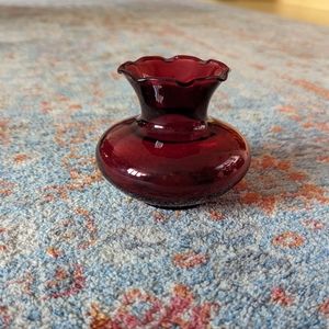 Ruby Red Ruffled Crimped Small Glass Vase 3½ ʺ Tall Vintage